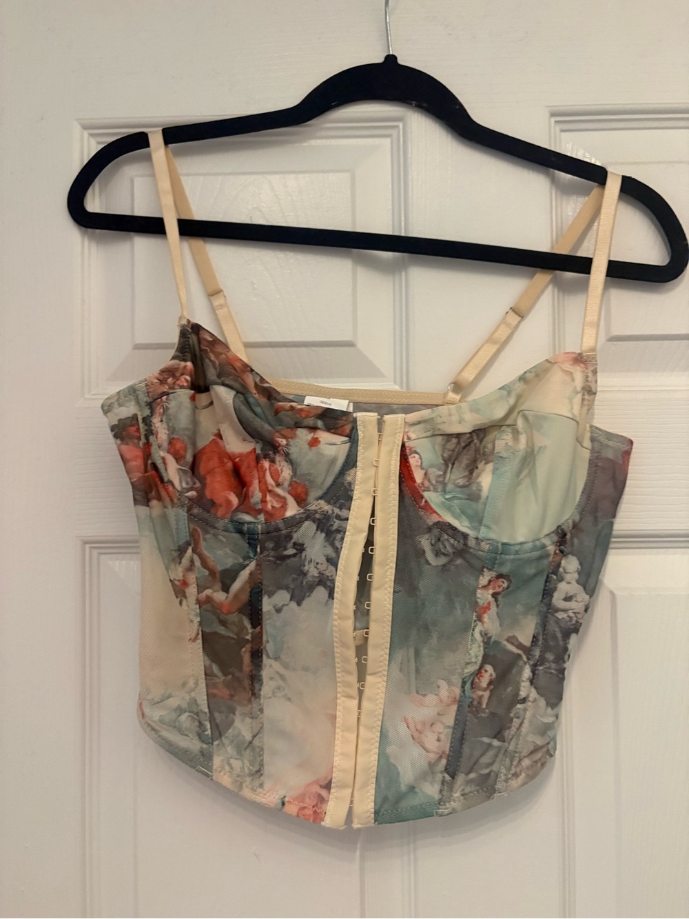 SHEIN Cream Floral Print Corset Camisole with Multicolor Art